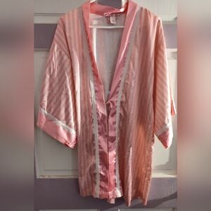 Victoria's Secret Pink Satin Robe with Ruffled Front